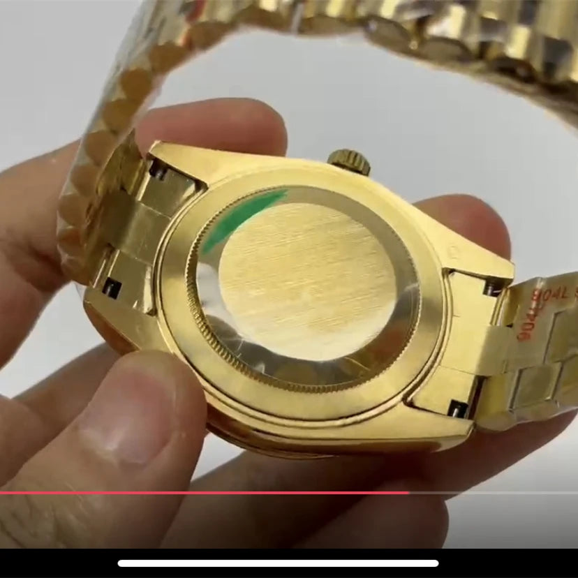40mm ゴールド メンズ腕時計 実写 ウィークカレンダー 高級自動巻き/日本製機械式ステンレススチール Reloj Hombre 904L 腕時計