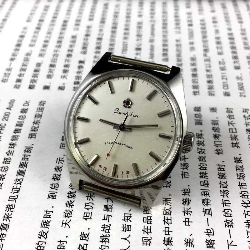 Stock Manual Old Mechanical Watch Send with Black Leather for Men Hand Wind Wristwatch Business Man Reloj Orologio Male Clock