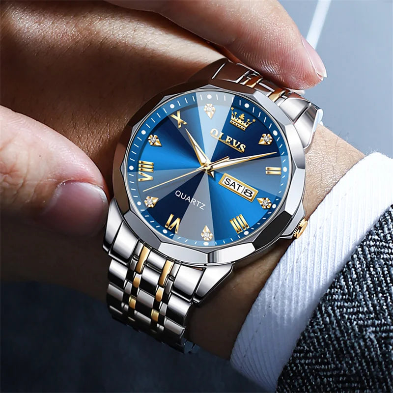 OLEVS Luxury Rhombus Glass Sport Watches for Men Waterproof Luminous Date Wristwatch Man Watch Fashion Relogio Masculino