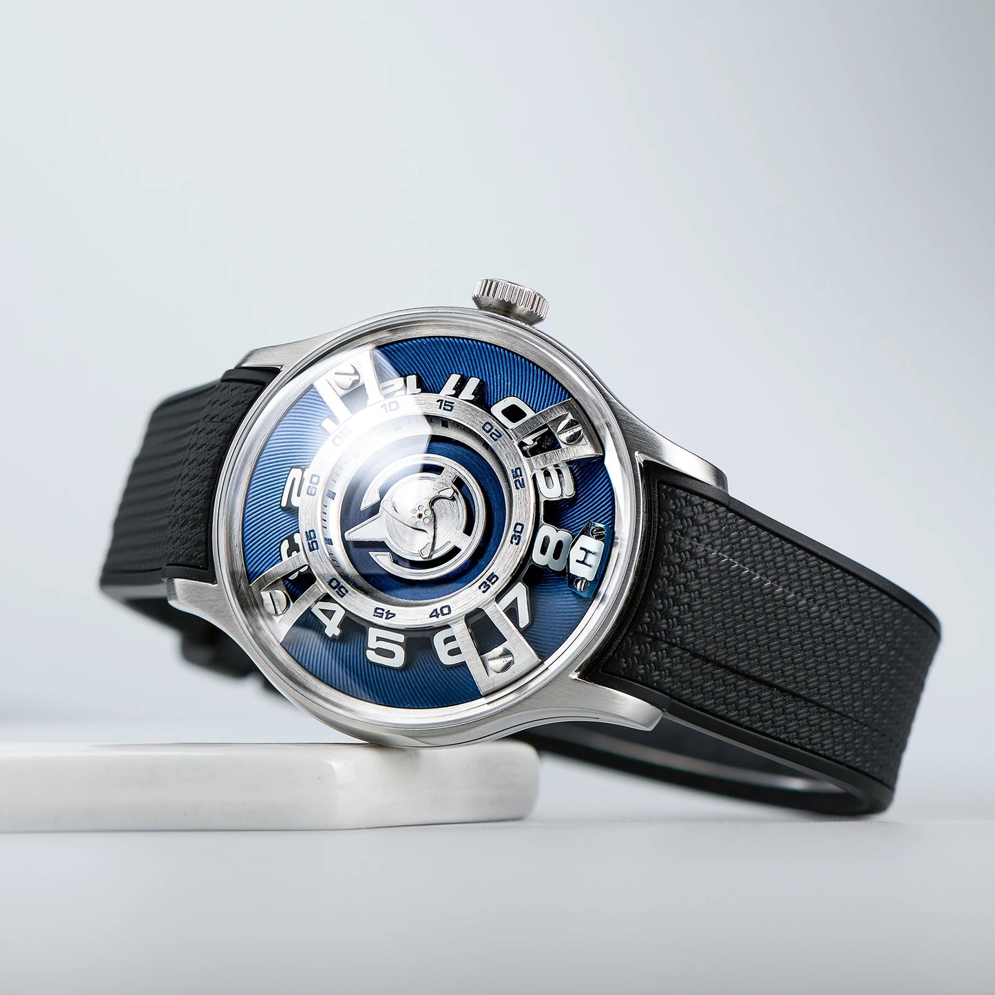 OBLVLO Curvature Engine Star Rotor Automatic Watch All Steel Men Super Luminous Blue Nightlight Mechanical Watches Behrens