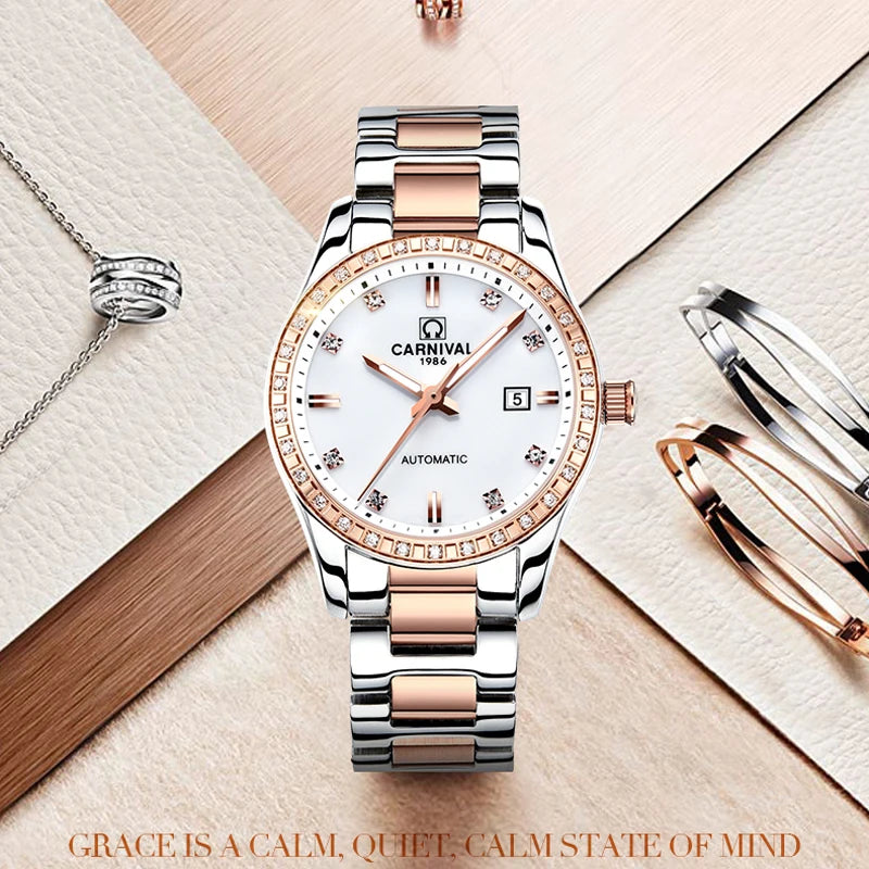 CARNIVAL Brand Ladies Fashion Watch Luxury Casual Waterproof Luminous Automatic Mechanical Watches for Women Clock Reloj Mujer