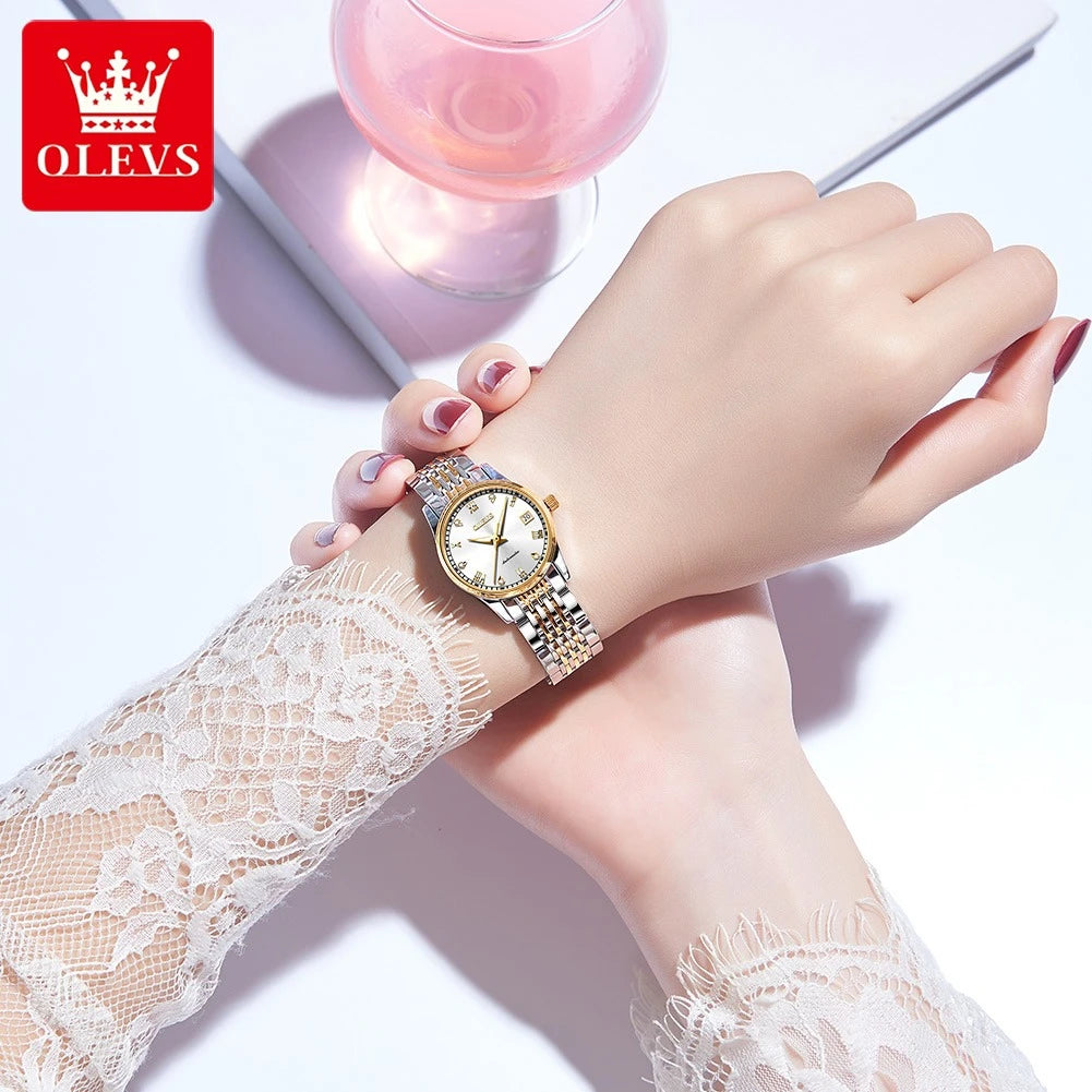 OLEVS 6602 Fashion Mechanical Watch Gift Stainless Steel Watchband Round-dial Week Display Calendar Luminous