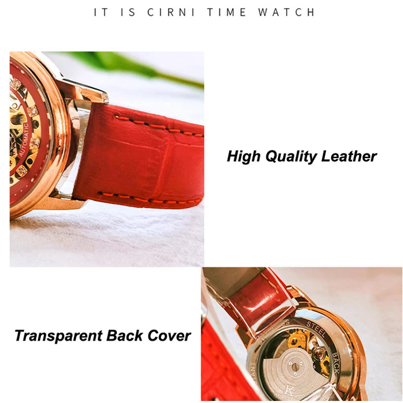 Classic Skeleton Ladies Watch Leather Automatic Mechanical Elegant Lady Watch Waterproof Watches for Woman reloj para mujer