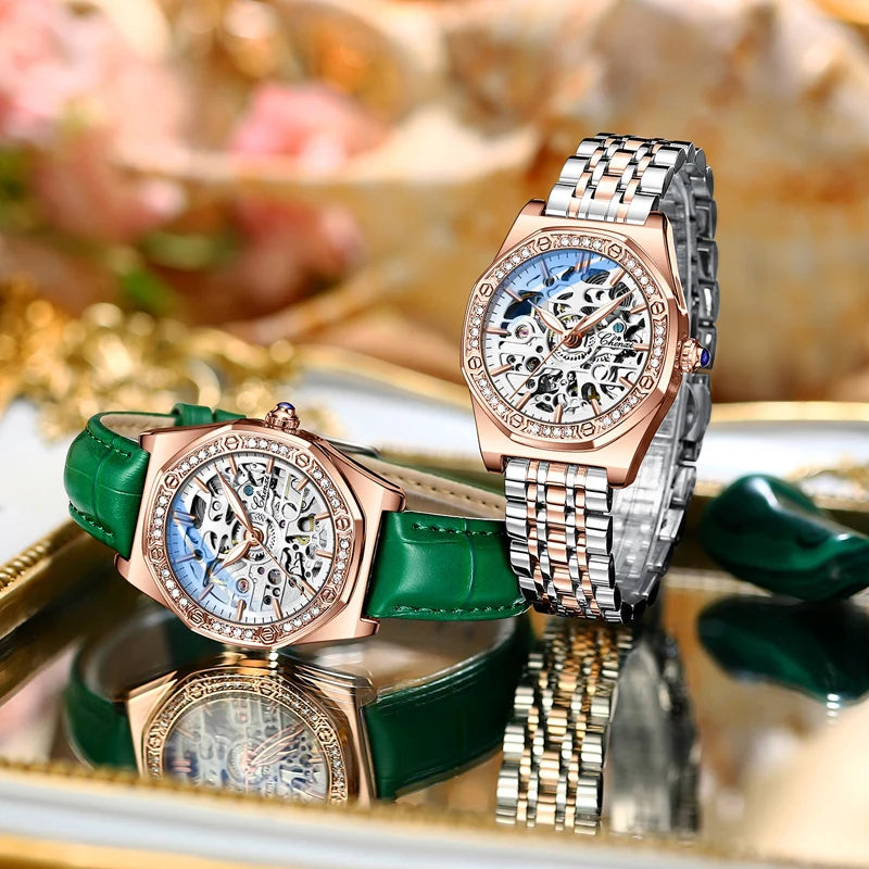 2022 Fashion Chenxi Luxury Women's Wrist Watch Rose Gold Steel Hollow Out Automatic For Women Mechanical Chenxi Relogio Feminino