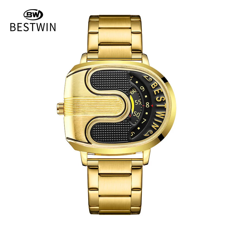 Luxury Gold Men Watches Sports Unique Design Quartz Gold Men's Wrist Watches Steel Waterproof Watches for Mens Relogio Masculino
