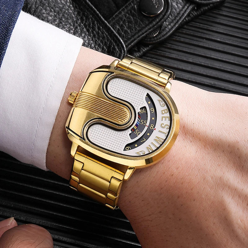Luxury Gold Men Watches Sports Unique Design Quartz Gold Men's Wrist Watches Steel Waterproof Watches for Mens Relogio Masculino