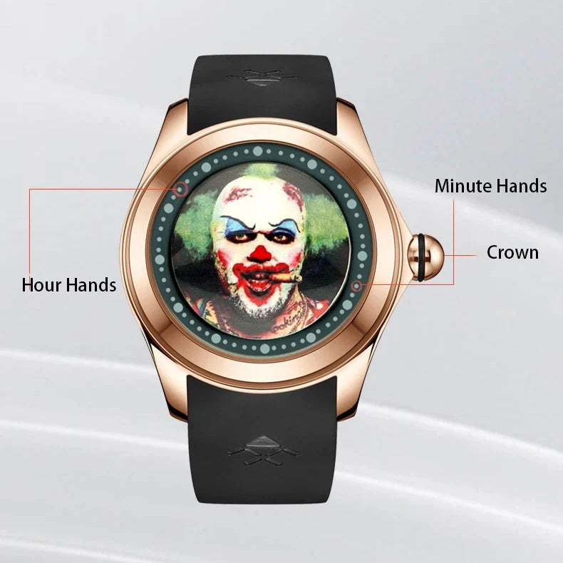 KAFYASE Men Automatic Watch 46mm Luxury Fashion Mechanical Wristwatch Bubble Mineral Mirror Rubber Strap