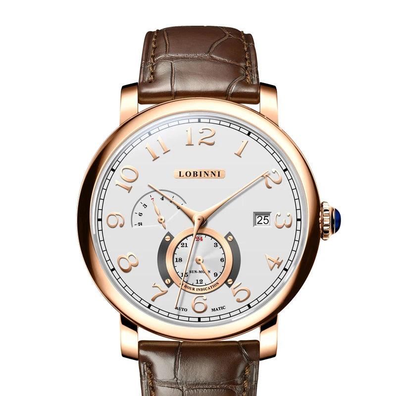 Lobinni Men Luxury Watch 40MM Fashion Automatic Mechanical Wristwatch 50M Waterproof Sapphire Leather Strap Butterfly Clasp