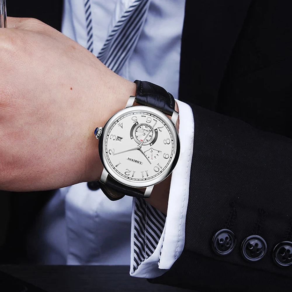 Lobinni Men Luxury Watch 40MM Fashion Automatic Mechanical Wristwatch 50M Waterproof Sapphire Leather Strap Butterfly Clasp