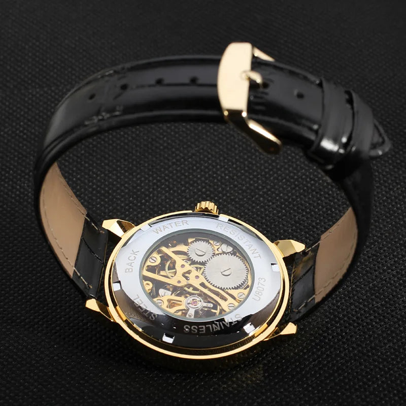 Forsining Transparent Case Fashion Roman Numerial Analog Display Skeleton Hollow Engraving Gold Bezel Mechanical Watches Winner