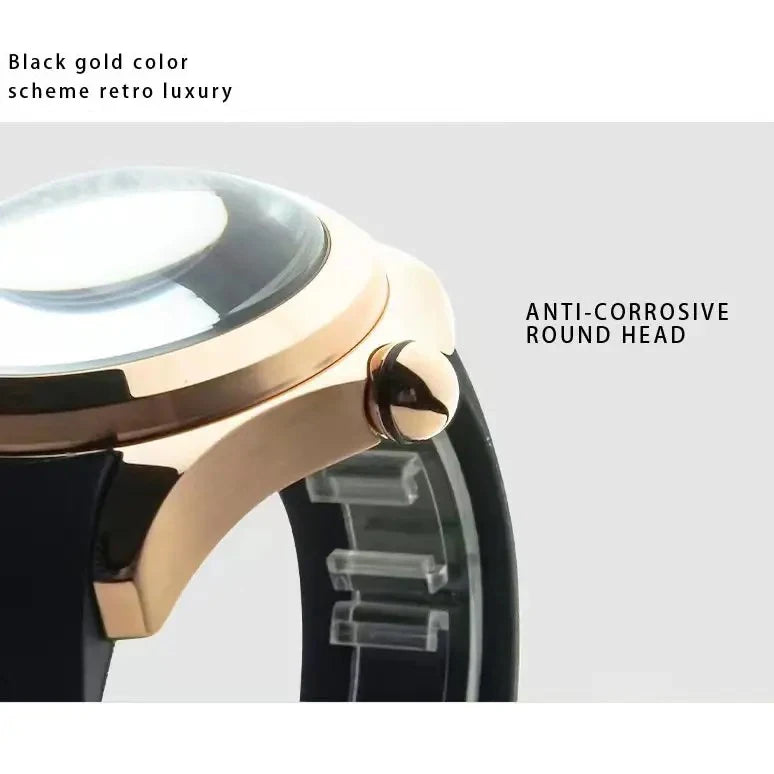 KAFYASE Men Automatic Watch 46mm Luxury Fashion Mechanical Wristwatch Bubble Mineral Mirror Rubber Strap