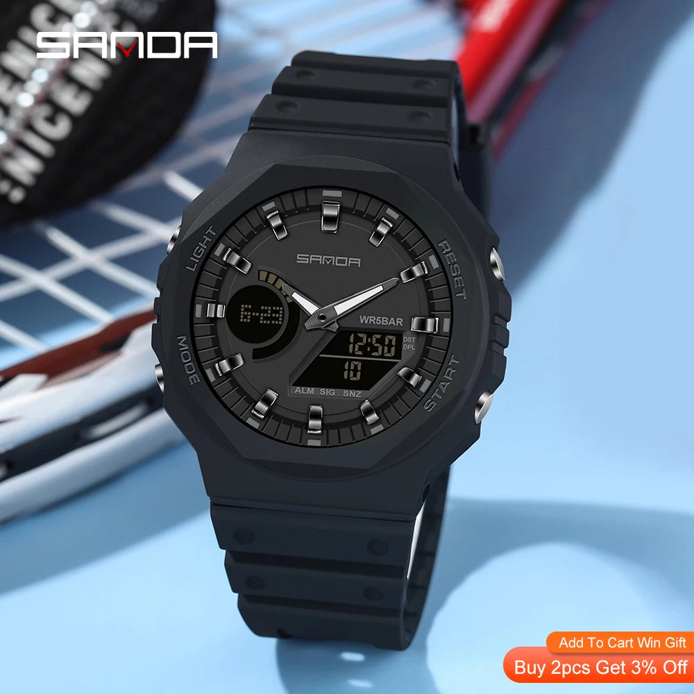 Sanda New Casual Men's Watches 50m Waterproof Sport Quartz Watch For Male Wristwatch Digital G Style Shock Relogio M