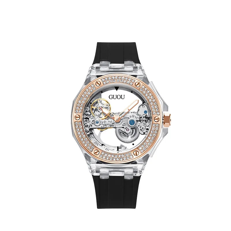 2023 Fashion GUOU Top Brand Simple Women's Waterproof Women's Watch Water Diamond Silicone Tape Trend automatic Mechanical Watch