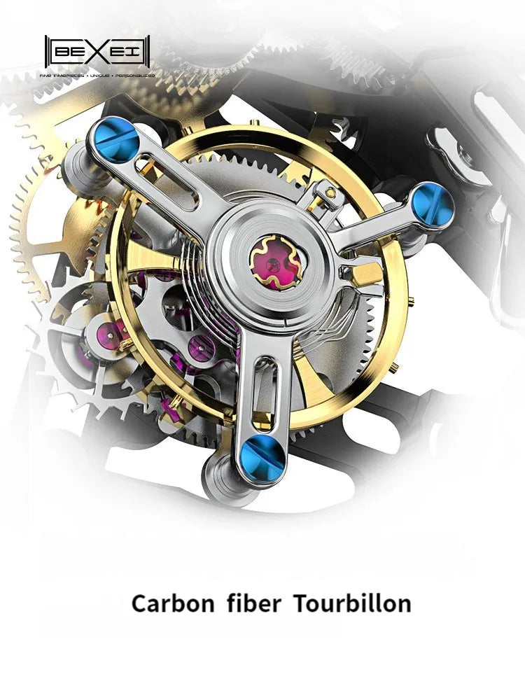 9089 manual mechanical men tourbillon watchs skeleton synthetic sapphire waterproof BX-053 movement Reserve 72H