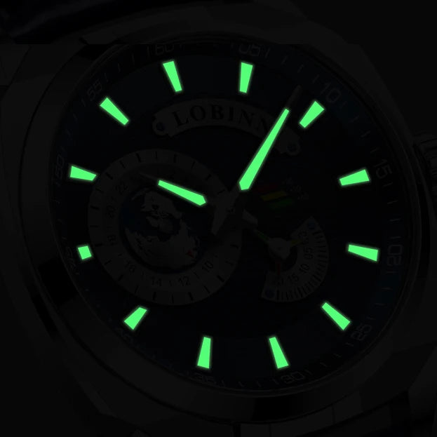 LOBINNI, relojes automáticos para hombre, reloj de lujo, reloj de pulsera mecánico, caja cuadrada luminosa de zafiro, correa de cuero a la moda