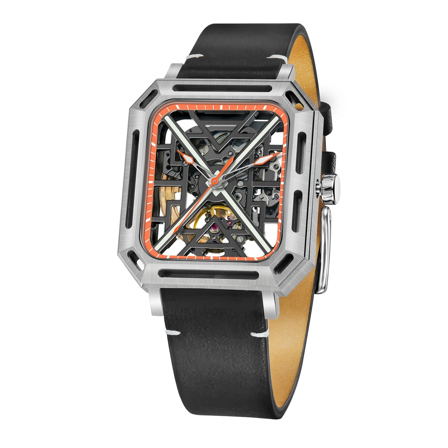 OBLVLO FM "X" Skeleton Automatic Watches Stainless Steel Rectangular Men's Watches Automatic Watches For Men
