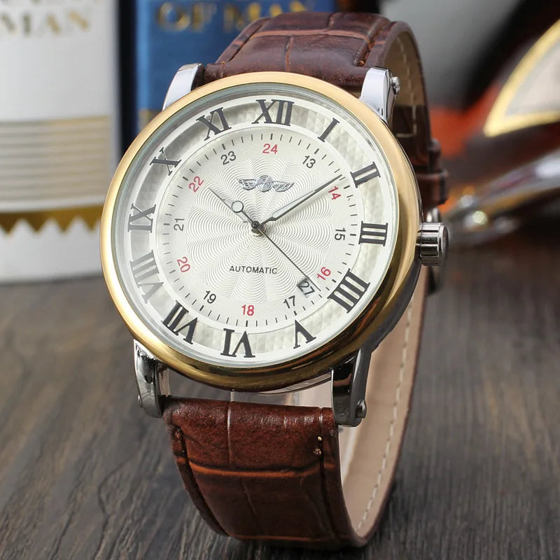 Fashion Winner Top Brand Luxury Men's Genuine Leather Calendar Waterproof Fully Automatic Mechanical Business Wrist Watches