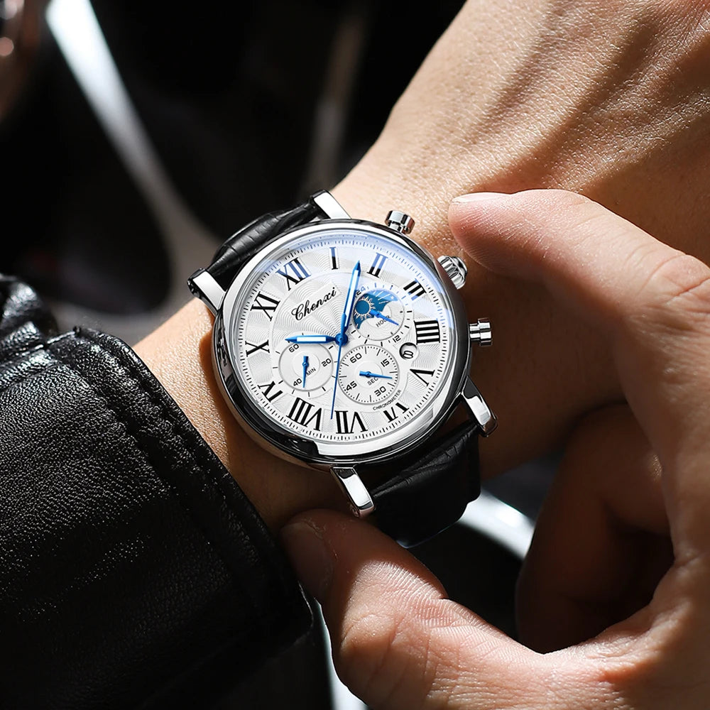 2023 New Fashion CHENXI Top Brand Man Luxury Leather Date Quartz Clock Male Waterproof Chronograph Men Watch Business Watches