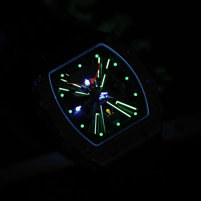HANBORO Men Automatic Watch 50.5*43mm Luxury Mechanical Wristwatch Luminous Tonneau 6 Facial makeup, changing every 4 hours