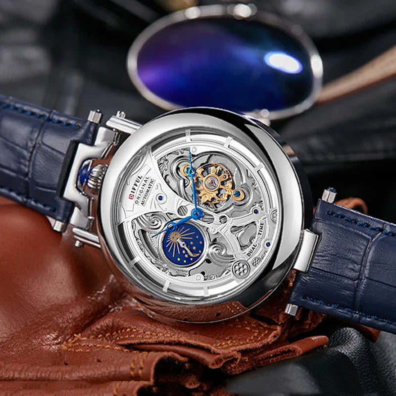 New Fashion Hollow Automatic Mechanical Watches Men Business Casual Leather Skeleton Tourbillon Wrist Watch Relogio Masculino