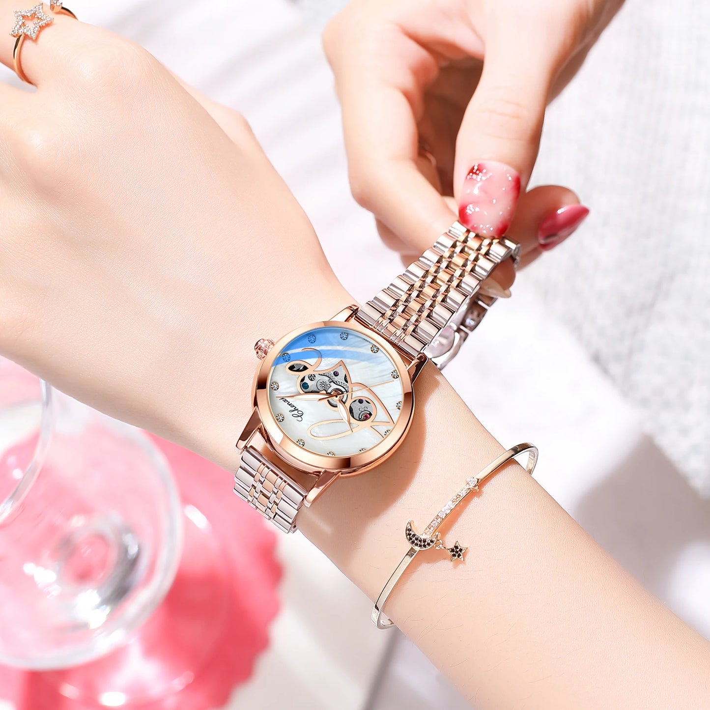 CHENXI Watch Women Luxury Fashion Heart Watches Stainless Steel Automatic Mechanical Wristwtaches Ladies Relogio Feminino 2023