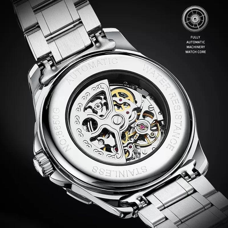 AILANG Skeleton Mechanical Watch Stainless Steel Waterproof Mens Watches Top Brand Luxury Sport Male Automatic Wrist Watches