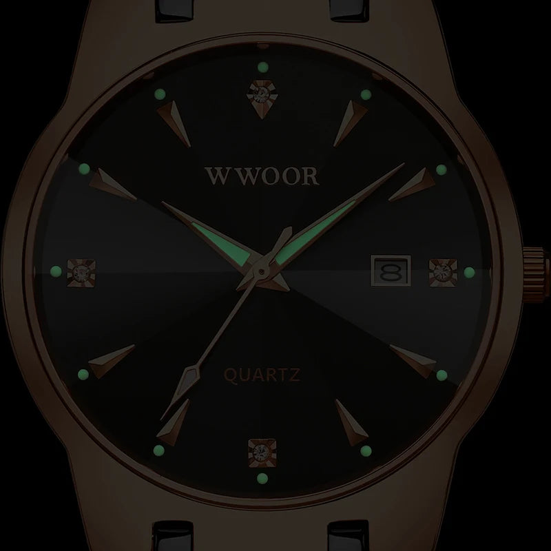 Fashion Wwoor Diamond Men Watch Top Brand Luxury Gold Black Steel Quartz Wristwatch Waterproof Automatic Date Relogio Masculino