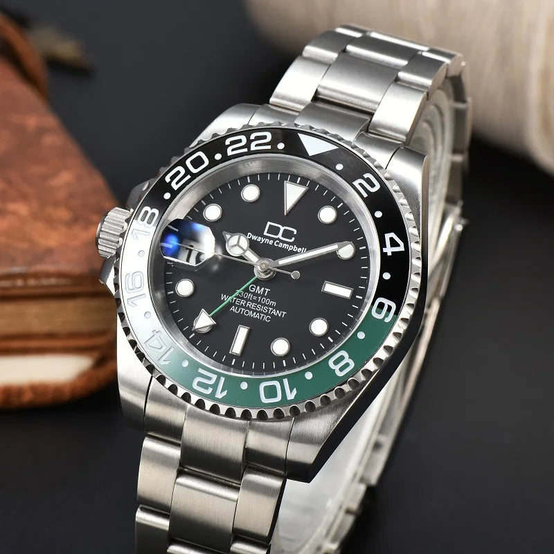 Multiple Time Zone 40mm Watch For Men Custom S Logo NH34 Movement Blue BGW9 Luminous Waterproof Automatic Meteorite Wristwatches