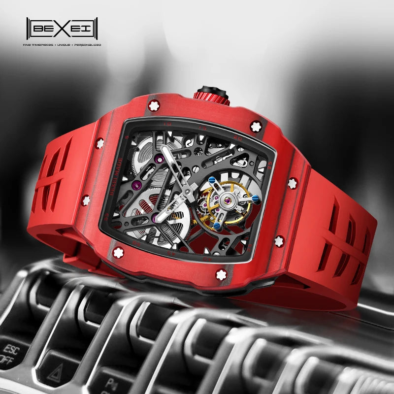 9089 manual mechanical men tourbillon watchs skeleton synthetic sapphire waterproof BX-053 movement Reserve 72H