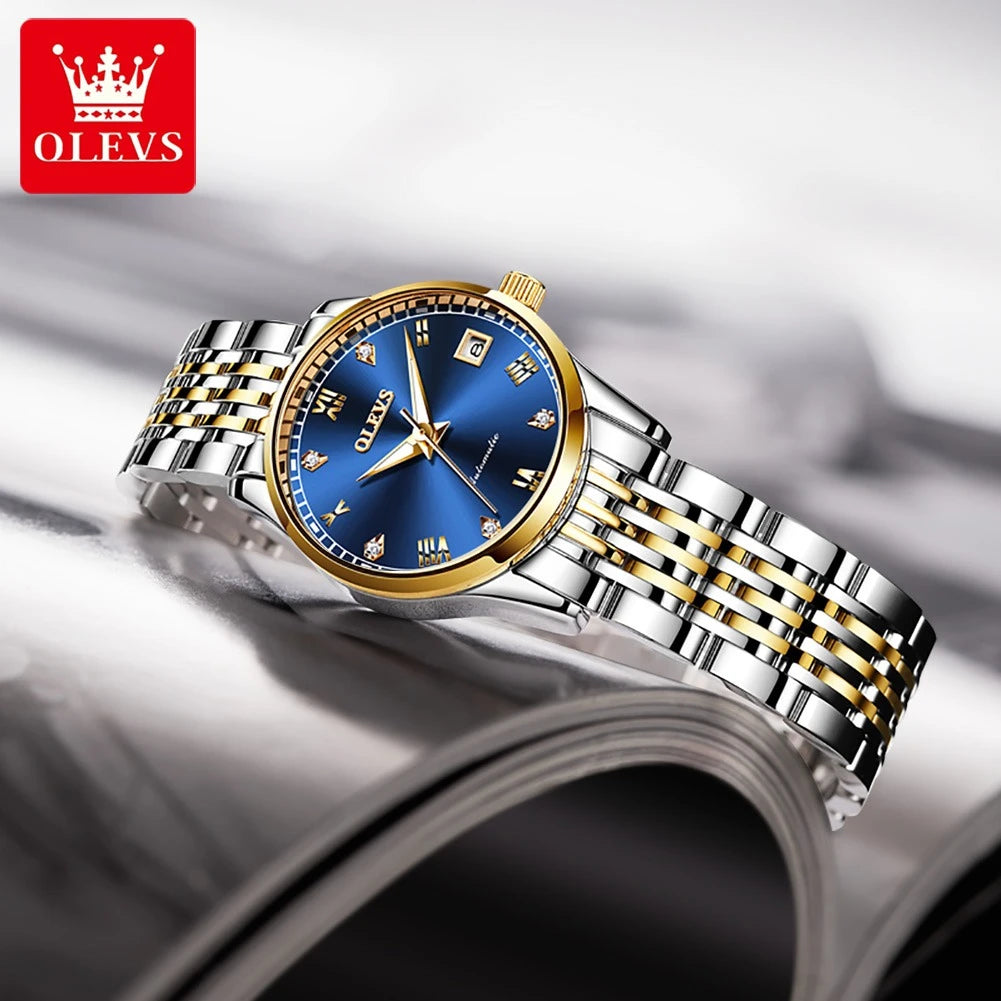 OLEVS 6602 Fashion Mechanical Watch Gift Stainless Steel Watchband Round-dial Week Display Calendar Luminous