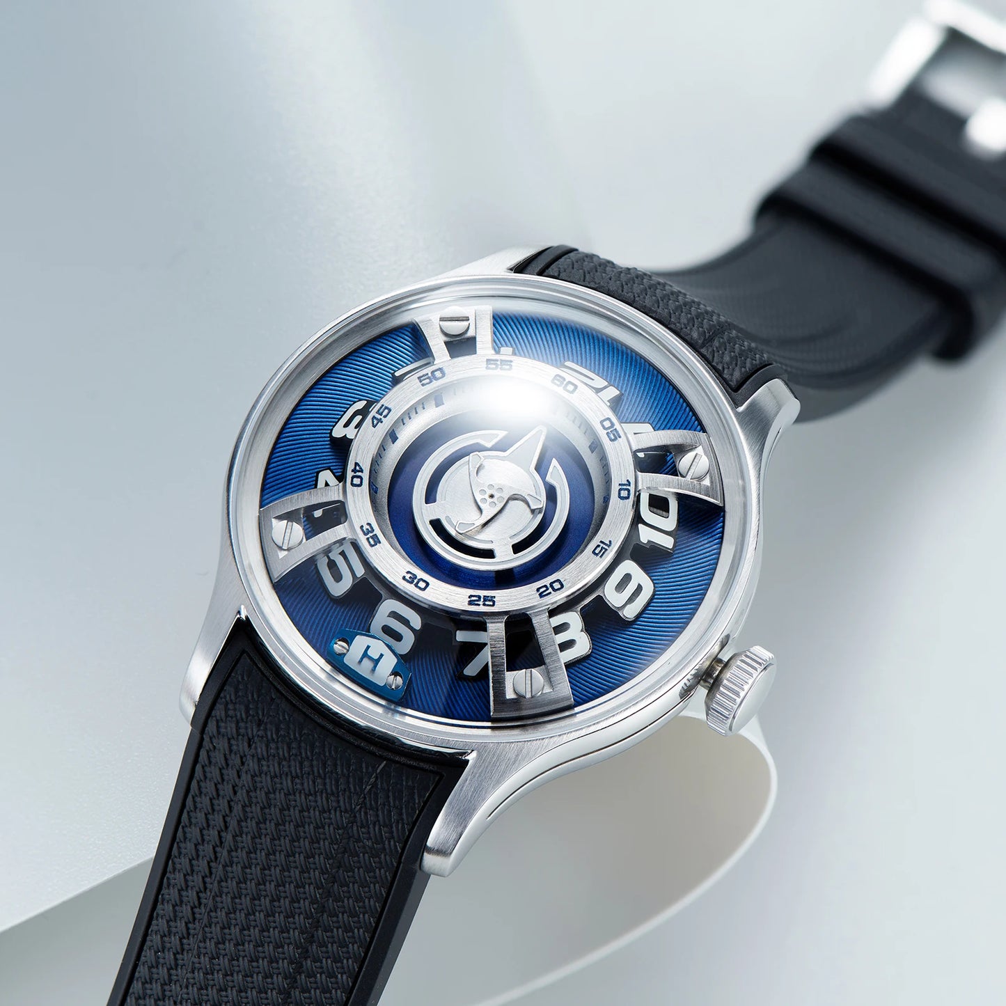 OBLVLO Curvature Engine Star Rotor Automatic Watch All Steel Men Super Luminous Blue Nightlight Mechanical Watches Behrens