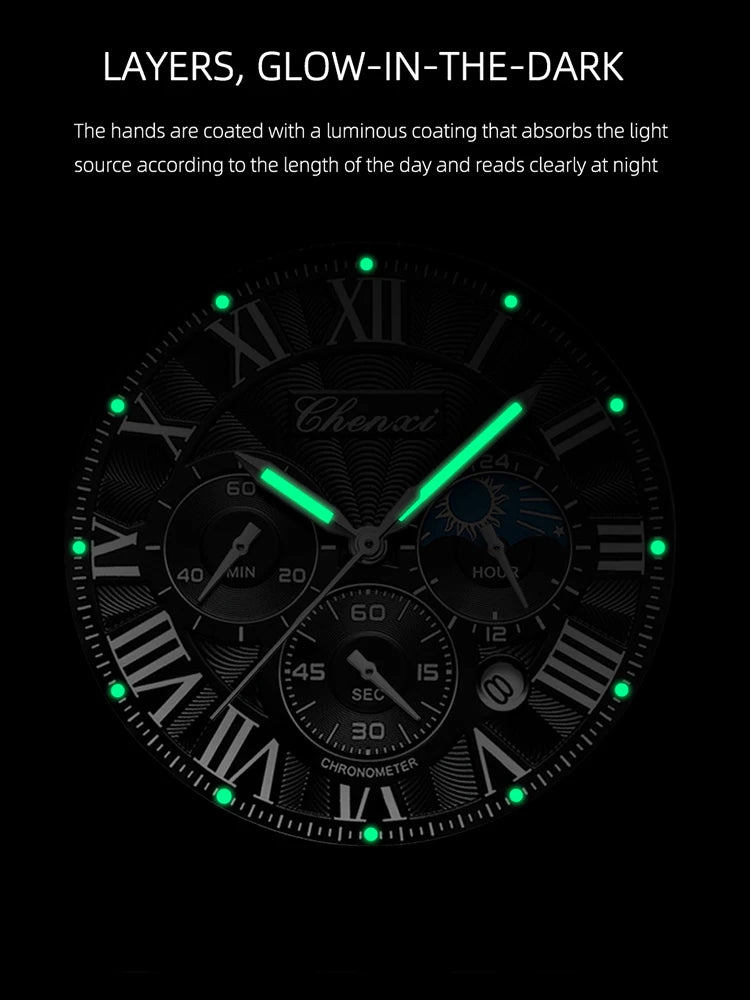 2023 New Fashion CHENXI Top Brand Man Luxury Leather Date Quartz Clock Male Waterproof Chronograph Men Watch Business Watches