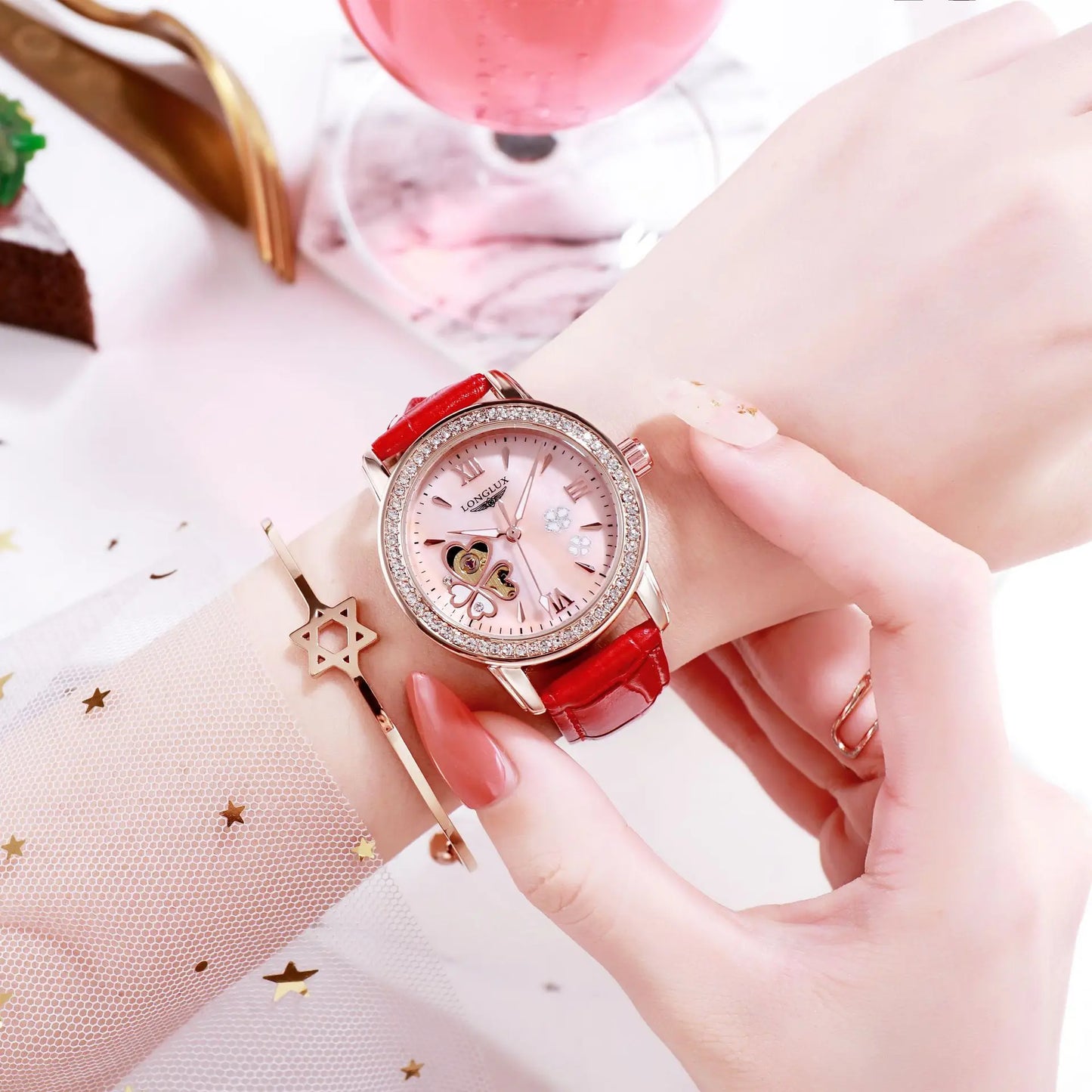women watch automatic watch fashion cute diamond watch women dainty elegant waterproof pink watch luxury gifts for girlfriend!