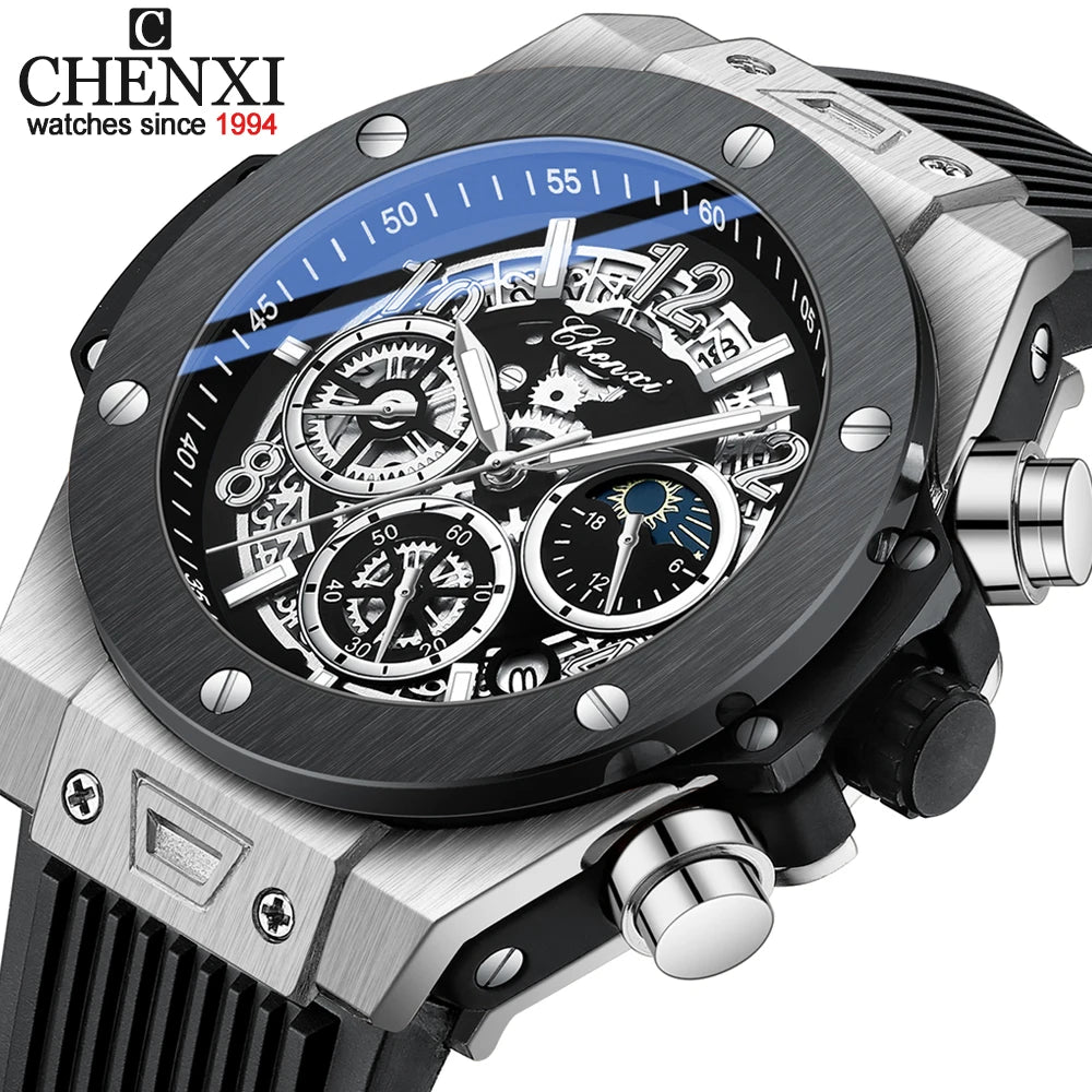 Fashion Top Brand Chenxi Mens Watches Waterproof Luminous Sport Chronograph Luxury Men Date Quartz Watch Big Dial Wristwatch