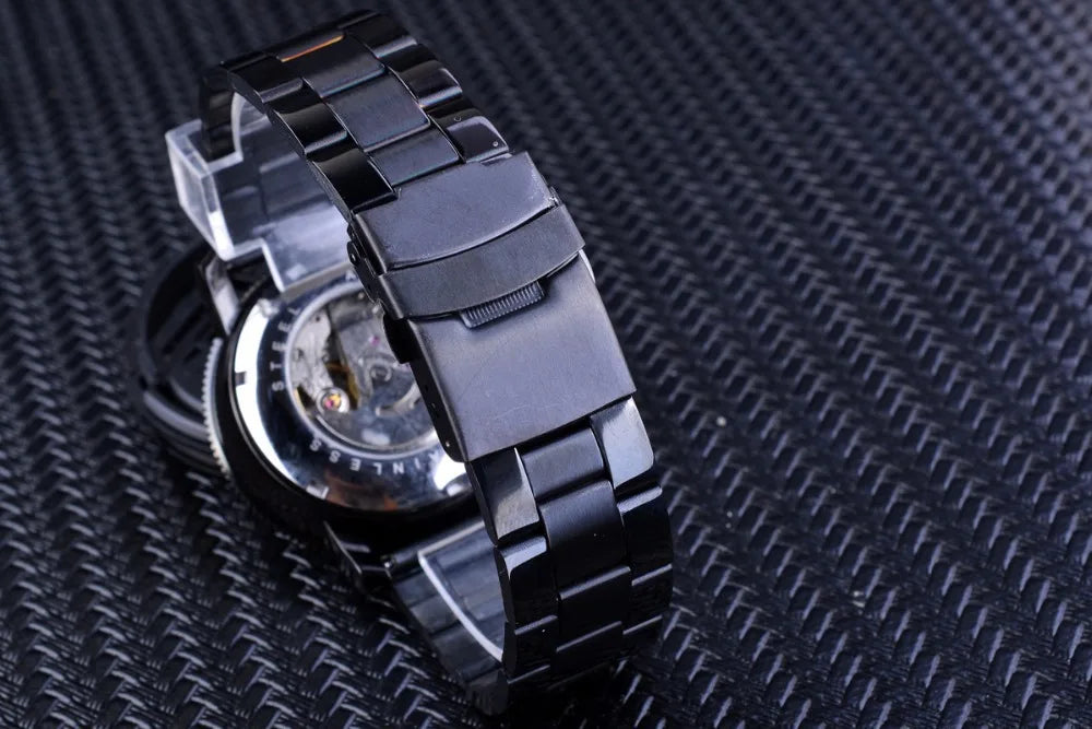 Fashion Jaragar Top Brand Hot Selling Blue Glass Casual Full Stainless Steel & Silicone Automatic Mechanical Men's 3 Eyes Watch