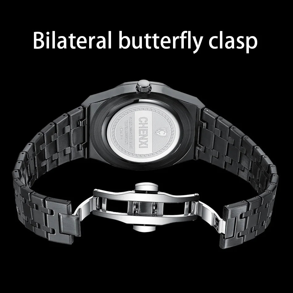 Chronograph Men Watches Stainless Steel Silver Waterproof Watch For Male Multi Function Calendar Brand Chenxi Business Clock