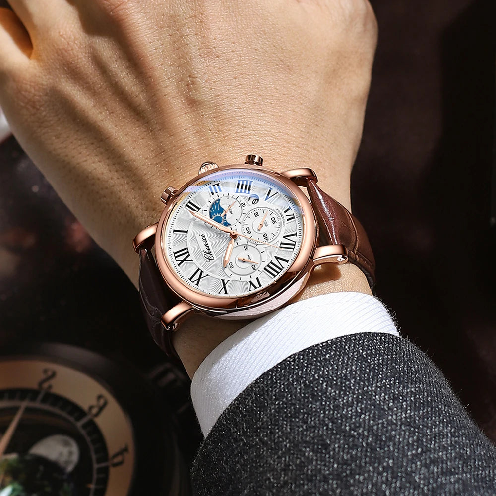 2023 New Fashion CHENXI Top Brand Man Luxury Leather Date Quartz Clock Male Waterproof Chronograph Men Watch Business Watches