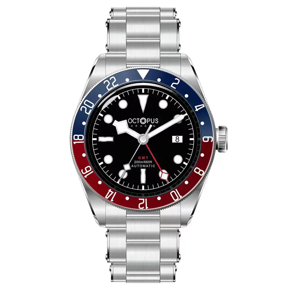 Octopus Kraken 39mm Retro GMT Watch For Men Cola Bezel Automatic Movement Wristwatch 20Bar Waterproof Sapphire Crystal Luminous