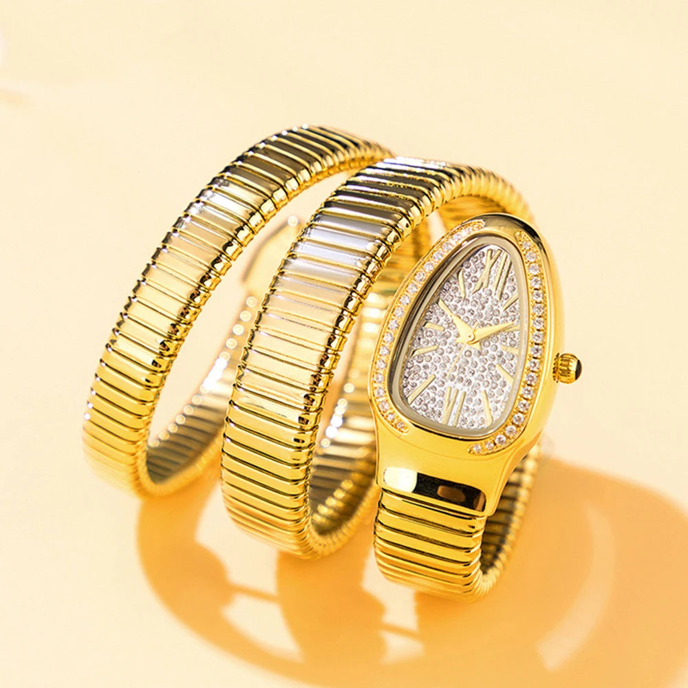 Women's Light Luxury Brand Watch, Small and Elegant Snake Style, Fashionable and Waterproof Bracelet Watch W95