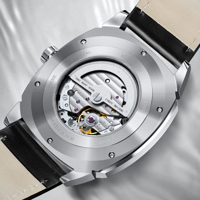 LOBINNI, relojes automáticos para hombre, reloj de lujo, reloj de pulsera mecánico, caja cuadrada luminosa de zafiro, correa de cuero a la moda