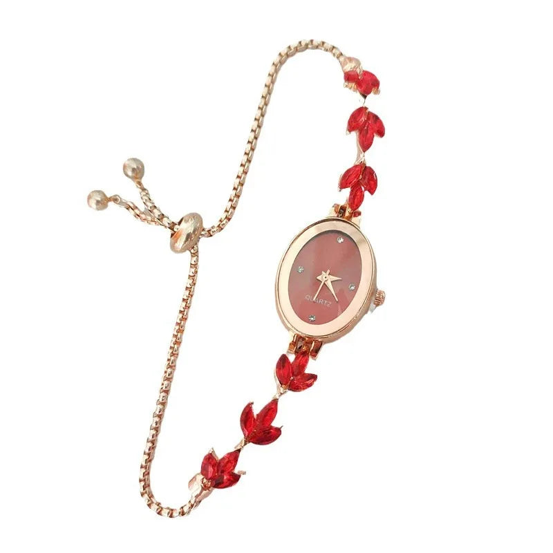 New Elegant Watch for Women Rhinestone Inlaid for Clover Lady Watches Oval Fashion Quartz Wristwatch Bracelet Clocks reloj mujer