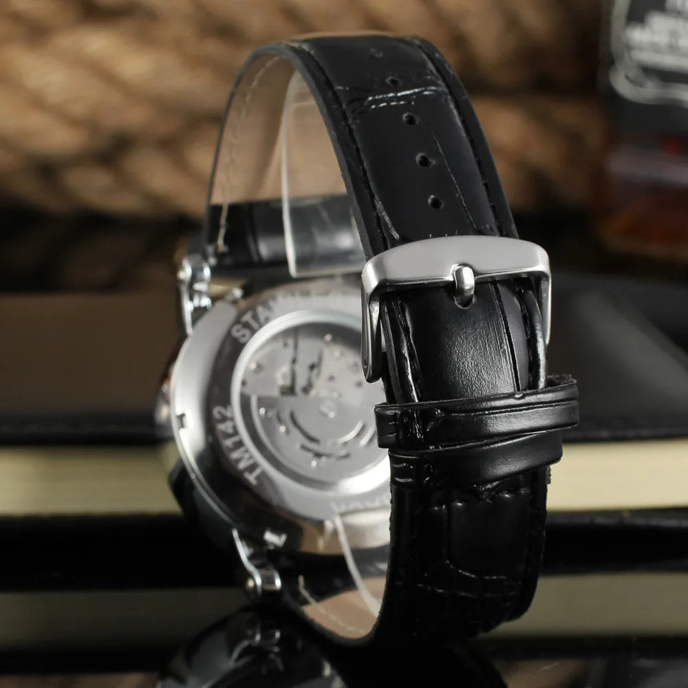 Fashion Winner Top Brand Men's Casual Hollow Vintage Fully Automatic Mechanical Leather Simple Business Wrist Watches