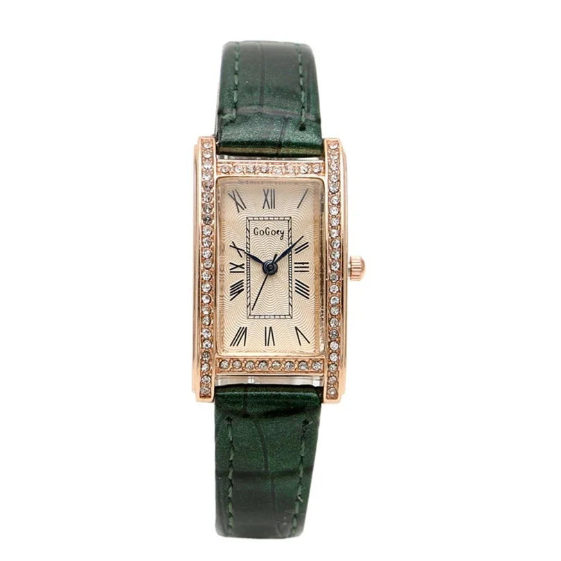 Luxury Women Watch Simple Roman Numerals Numbers Quartz Watches Ladies Diamond Clock Female Vintage Rectangle Reloj Wristwatch