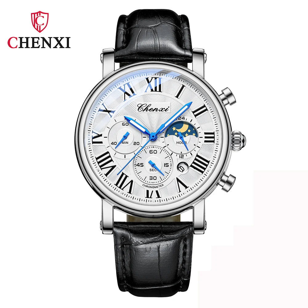 2023 New Fashion CHENXI Top Brand Man Luxury Leather Date Quartz Clock Male Waterproof Chronograph Men Watch Business Watches