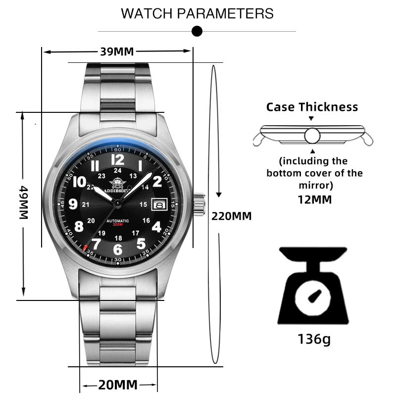 ADDIESDIVE NEW NH35 Sapphire Stainless Steel Automatic Watch 20Bar Dive Men's Mechanical Watches BGW9 Luminous AD2048 Wristwatch