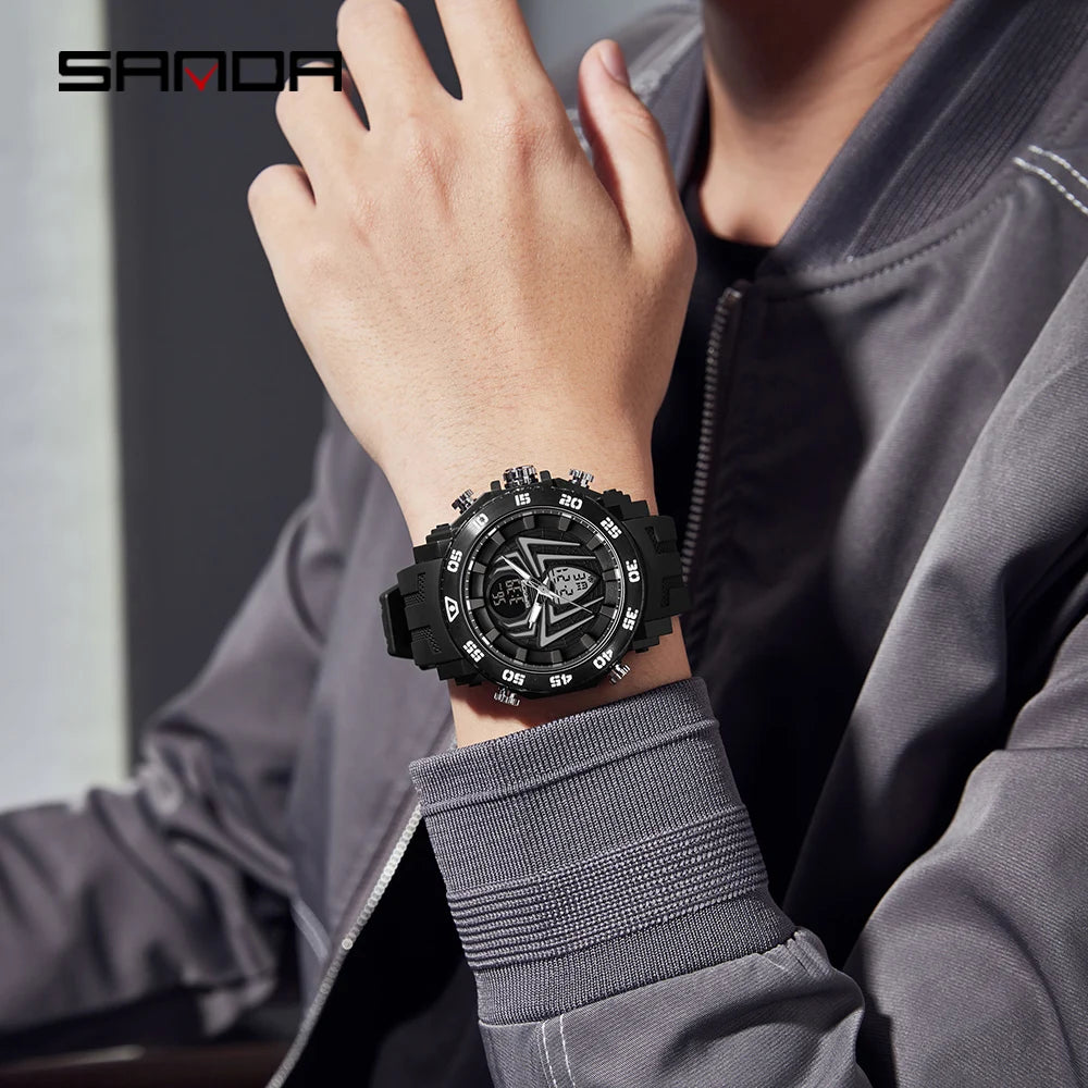 SANDA Men Military Watches Fashion Sport Watch Analog Electronic LED Wristwatches For Man Clock Relogio Masculino Waterproof 50M