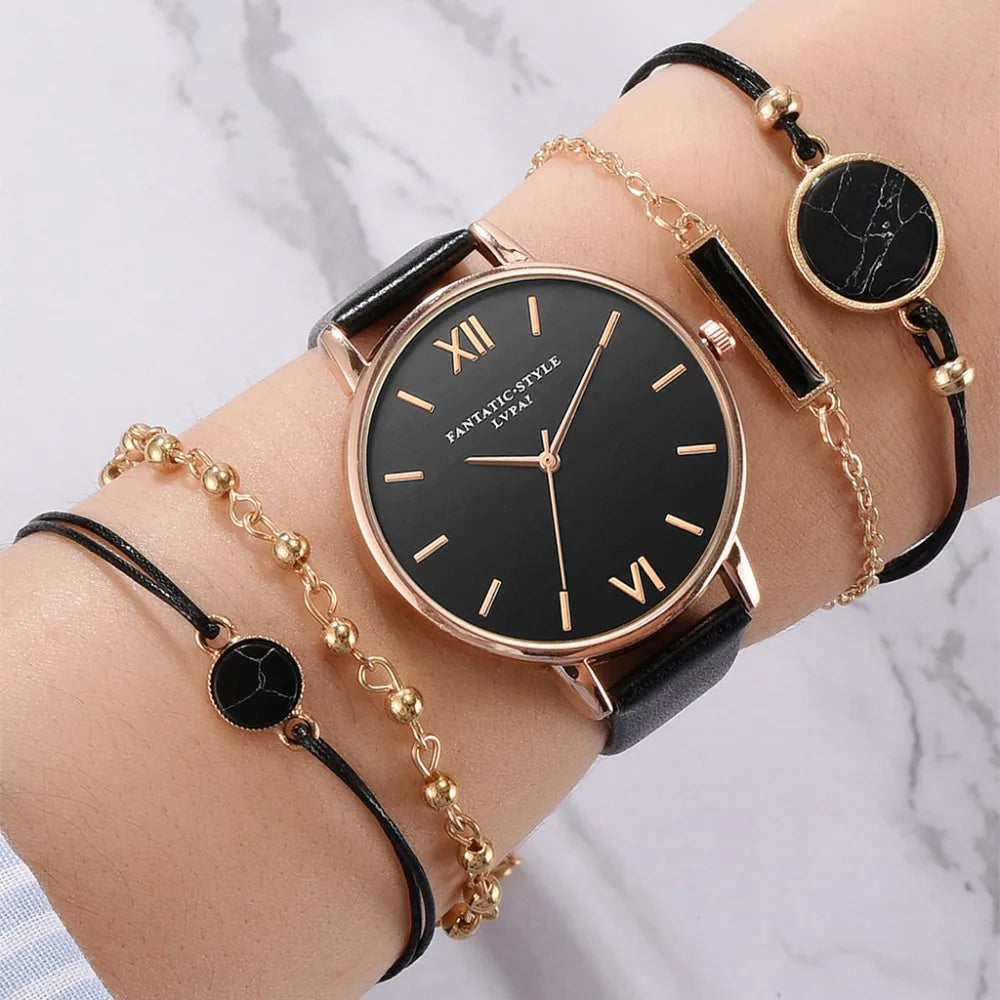 New Fashion Watch Set Women Wristwatches Leather Band Quartz Wristwatches Ladies Girls Casual Watches Reloj Mujer Montre Femme