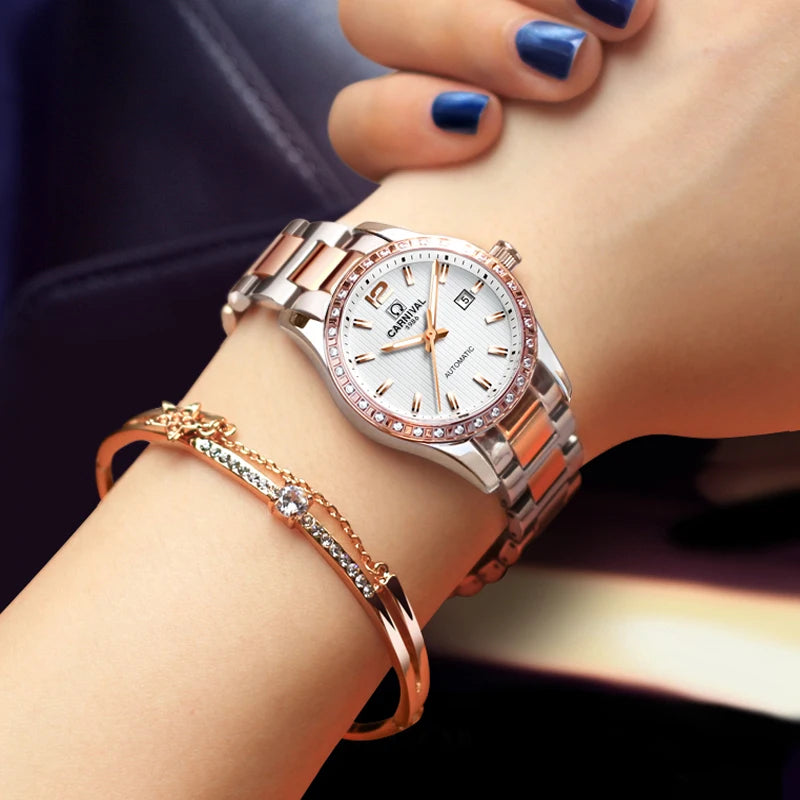 CARNIVAL Brand Ladies Fashion Watch Luxury Casual Waterproof Luminous Automatic Mechanical Watches for Women Clock Reloj Mujer
