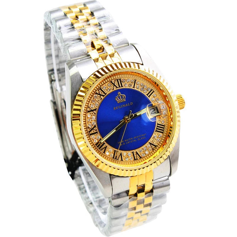Fashion Top Brand Reginald Brand Quality Full Stainless Steel Golden Calendar Business Mens watch