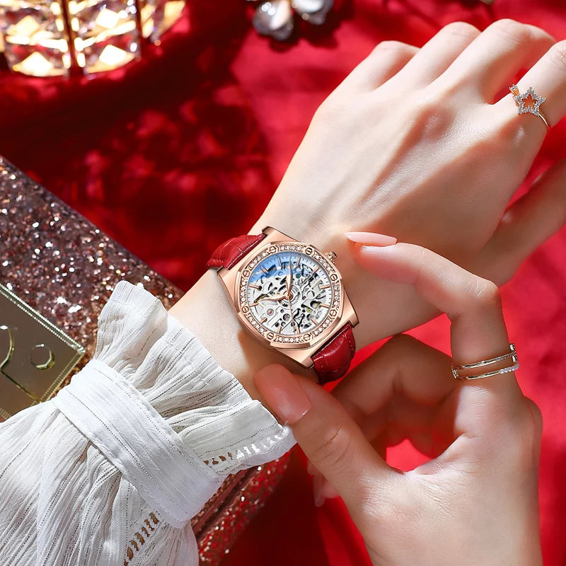 2022 Fashion Chenxi Luxury Women's Wrist Watch Rose Gold Steel Hollow Out Automatic For Women Mechanical Chenxi Relogio Feminino